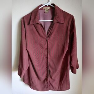 Notations Striped Button Up Long Sleeves 1X Top